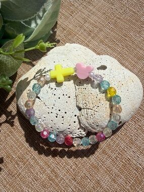 Kawaii Disney Inspired Bracelet 
Mickey Mouse + Cross Beaded Handmade 6.5 inches